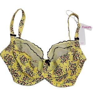 NWT Freya Ignite Plunge Balcony Bra AA1711 - Yellow Underwire Lace Trim Bra